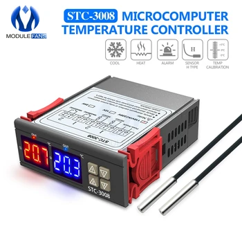 

Dual Digital LED Temperature Control Controller Thermostat Thermoregulator Incubator Probe Cooling Heating Two Probe 10A