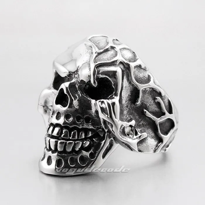 

Cool 316L Stainless Steel Skull Mens Biker Rocker Ring Jaws openable 4A018
