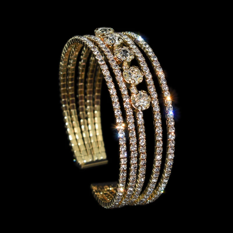 Fashion Crystal Pearl Opening Bracelets Bangles for Women Gold Silver Plated Stretching Bracelets Pulseras Mujer Jewelry Gift 3