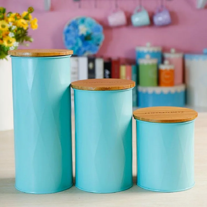 3 шт./компл. бамбуковые крышки коробки для хранения для конфет и чая, набор для хранения кофе, банка, железная многофункциональная Бытовая ут...