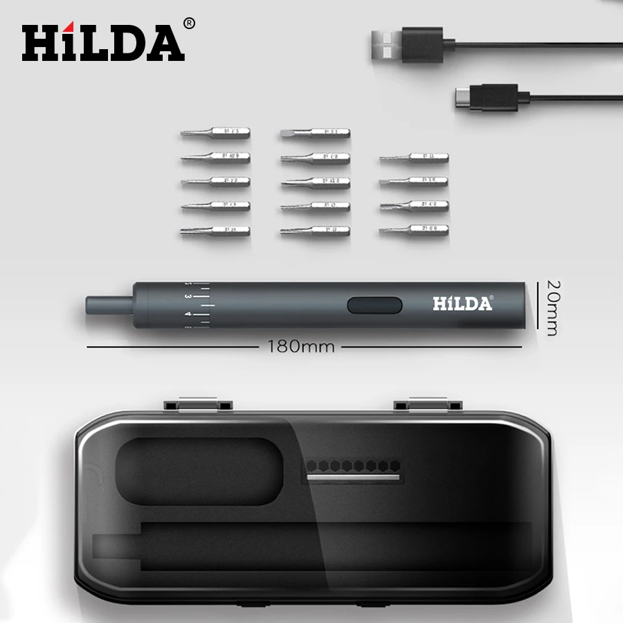 

HILDA Electric Screwdriver Rechargeable Cordless Power Screw Driver Kit With LED Light 800mAh Lithium Battery Repair tool set