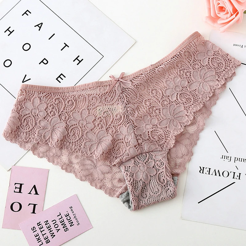 

DeRuiLaDy Elegant Style Panties Low Rise Cotton Lace Floral Panties Women Sexy Lingerie Breathable Solid Briefs Underwear Women