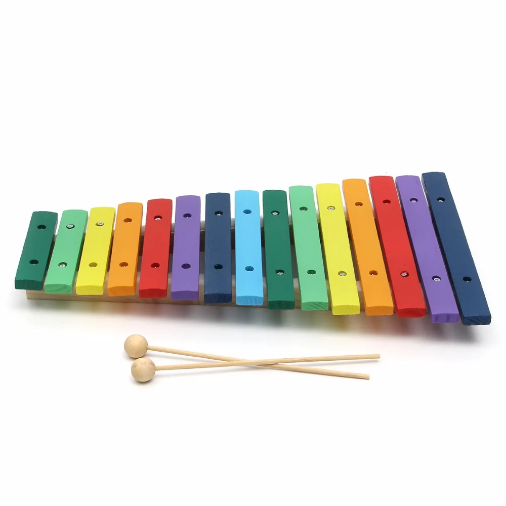 15 Tone Colorful Wooden Knock Glockenspiel Xylophone Early Educational