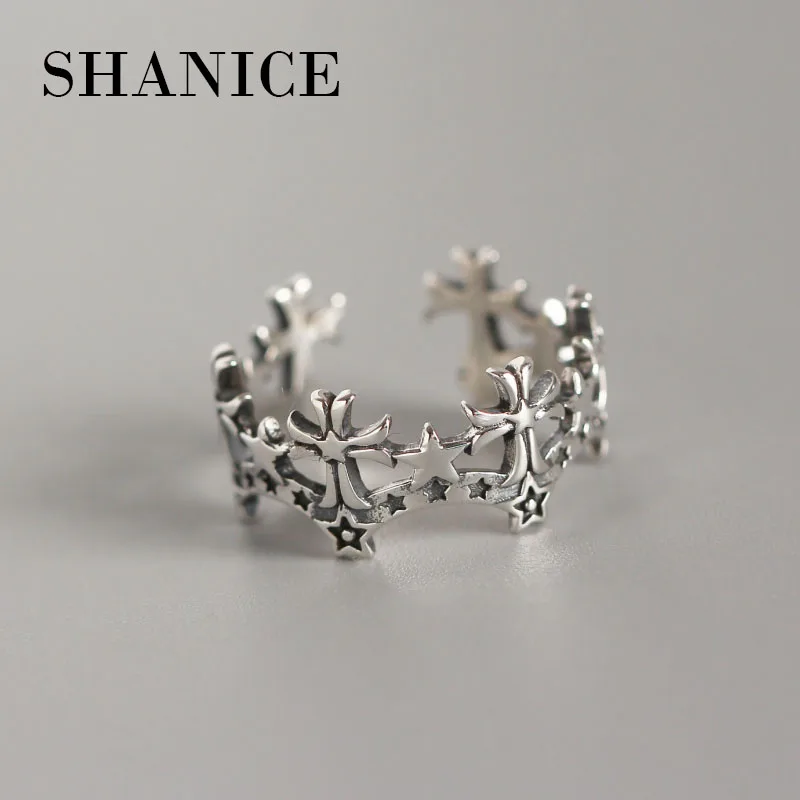 

SHANICE New Design S925 Sterling Silver Open Rings Cross Hollow Connecting Stars Punk Ring Fashion Adjustable Rings for Women
