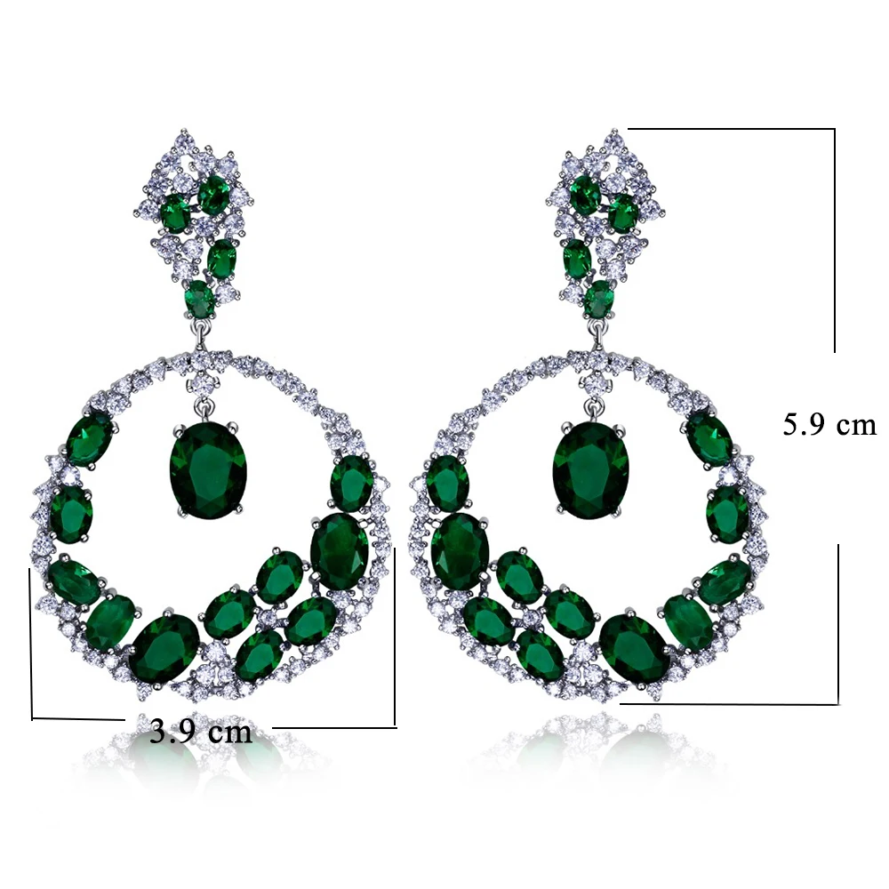 Extremely Attractive dangling earring Blue Green and Clear Oval cut stones of Cubic Zirconia Big Round Dangle Pendant Earrings