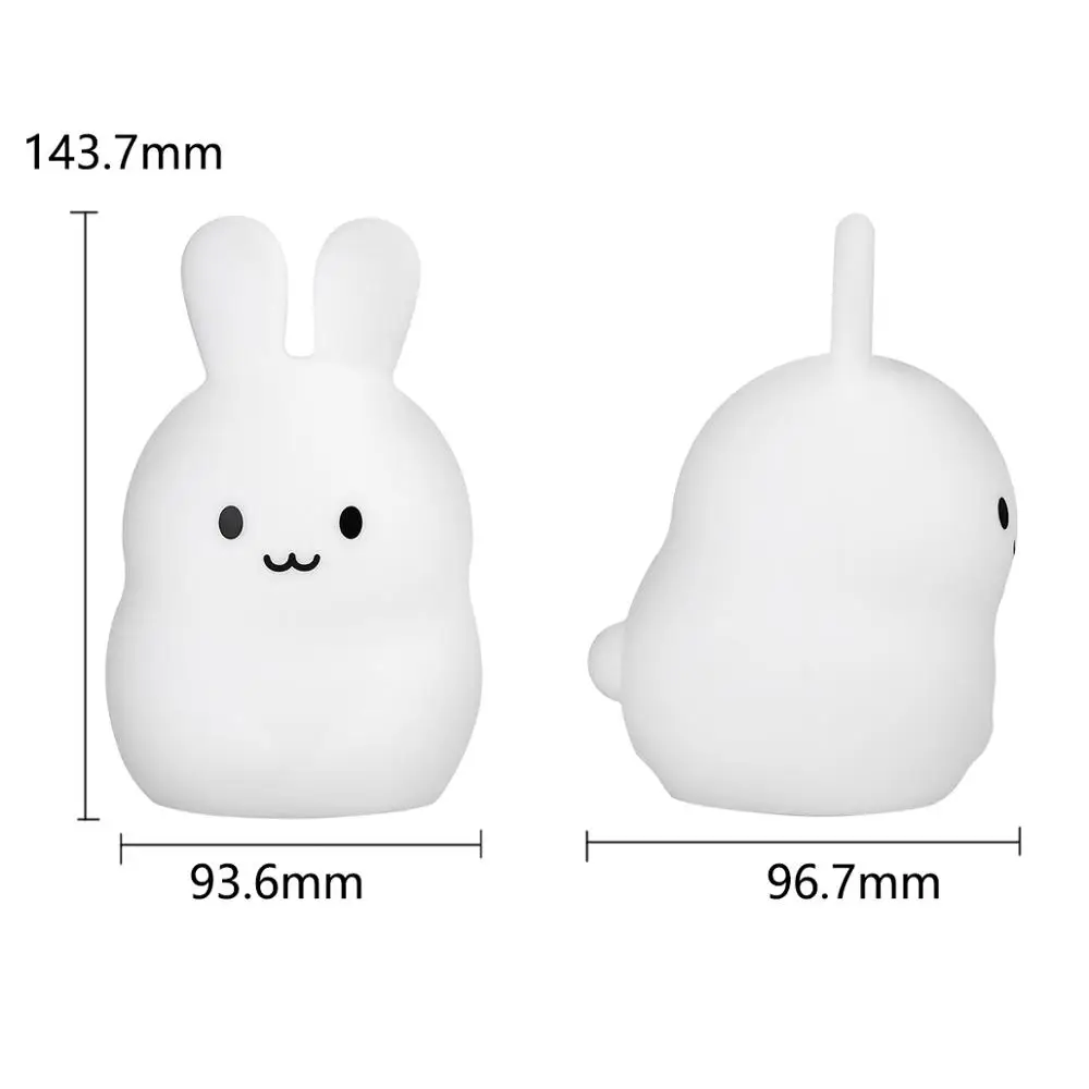 터치 센서 토끼 야간 조명 원격 제어 9 색 LED 디 밍이 가능한 타이밍 어린이를위한 충전식 실리콘 동물 램프  선물