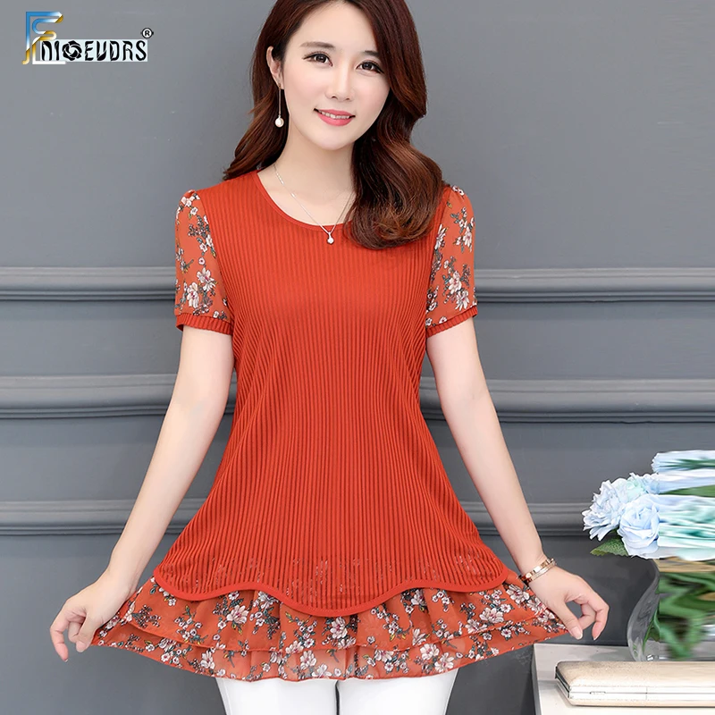 

Summer Tops 5XL 4XL 3XL Women Elegant Office Lady Patchwork Vintage Floral Chiffon Shirt Blouse Tunic Peplum Top blusas M016