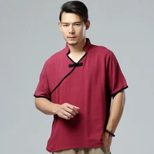 Лето чистый лен мужские рубашки больших Размеры повседневная мужская рубашка мягкие удобные топы с коротким рукавом пуловер 4 вида цветов