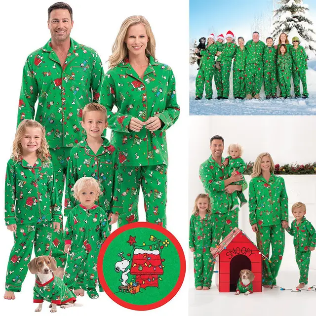 Green Color Xmas Moose Fairy Christmas Family Pajamas Set Adult Kids Sleepwear Nightwear Pjs Photgraphy Prop