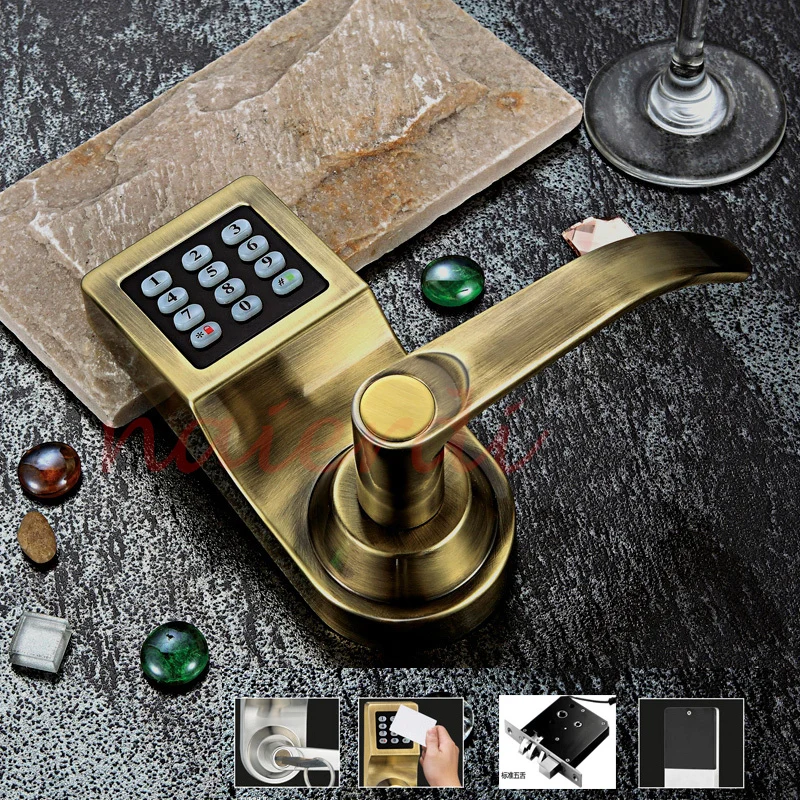 

NED Bronze Hot Sale Electronic Induction Smart Digit Code Keypad Entry Door Lock With ID Reader Right Handle And Card Unlock