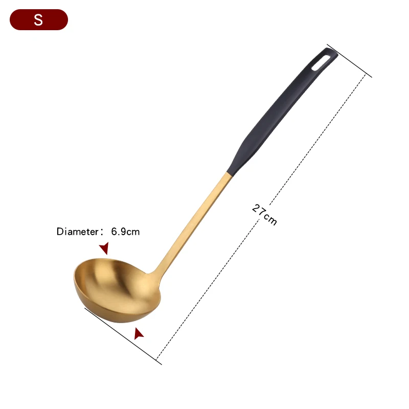 1 шт. набор с длинной ручкой радужные золотые ложки из нержавеющей стали половник ложка набор дуршлагов высококачественные суповые ложки кухонные инструменты - Цвет: 1 black gold
