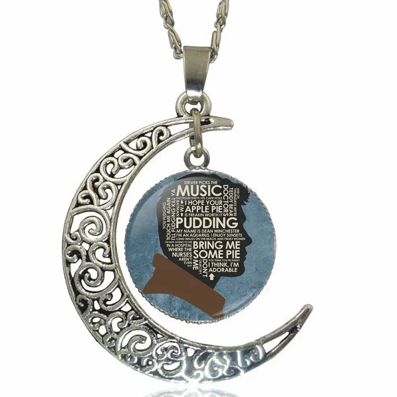 Для женщин свадебный подарок стекло кабошон чокер Луна серебряное ожерелье с подвеской цвет ювелирных изделий Сверхъестественное макси - Окраска металла: as picture