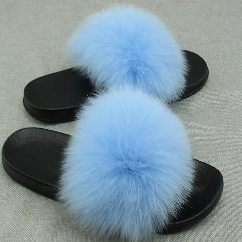 black fluffy flip flops