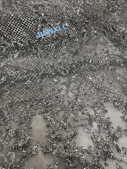 

shinning silver glitter African Tulle Lace Fabric for wedding dress DiuDiu-118103 with beads