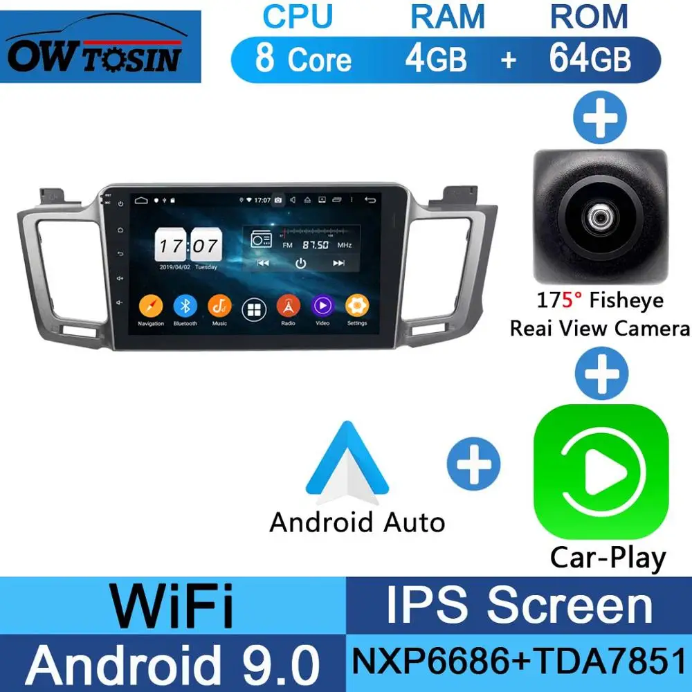10," ips Android 9,0 8 ядерный 4 Гб+ 64 ГБ Автомобильный мультимедийный плеер для Toyota RAV4 2013 gps Радио CarPlay - Цвет: Fisheye Carplay n A