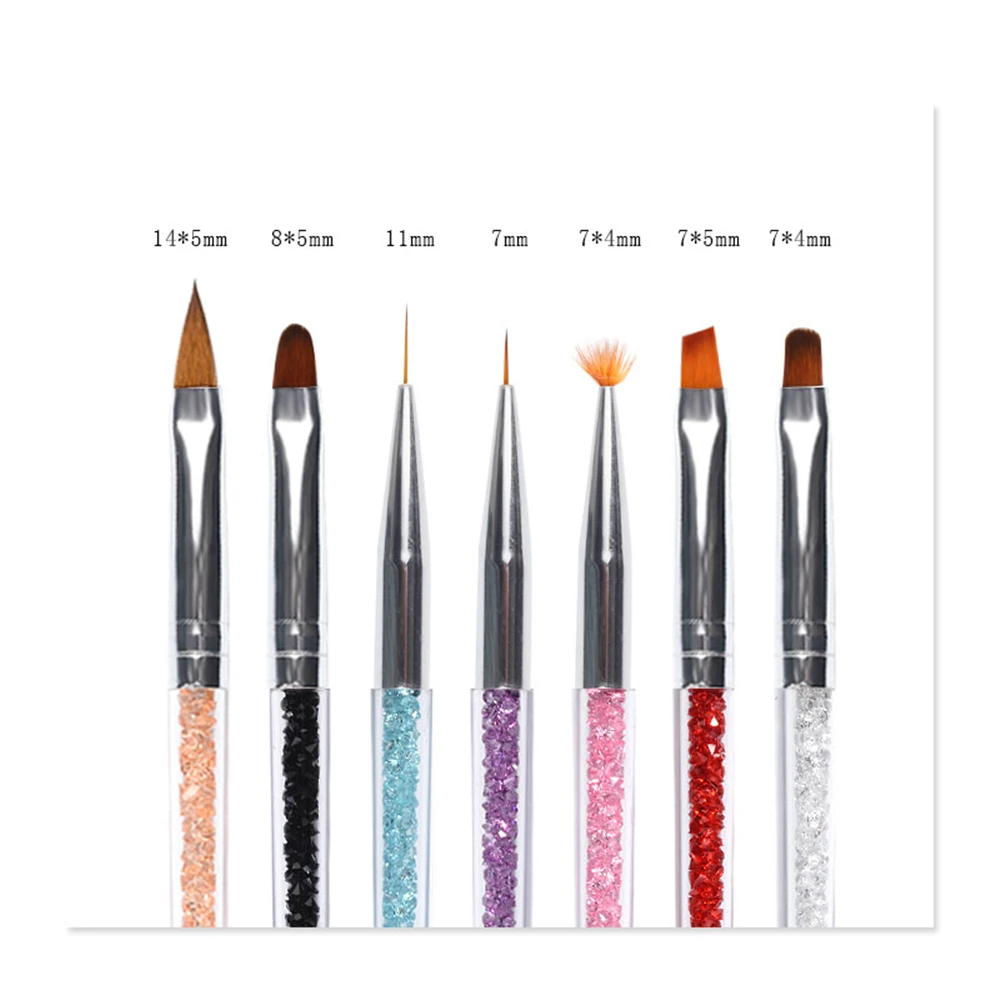 

7 PCS Nail Art Brush Pen Rhinestone Diamond Metal Acrylic Handle Carving Powder Painting Gel Brush Liquid Salon Liner Nail Set