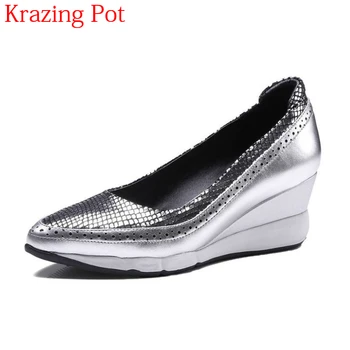 

2018 Fashion Pointed Toe Platform Wedges High Heels Slip on Shallow Women Pumps Elegant Platform Office Lady Casual Shoes L5f5