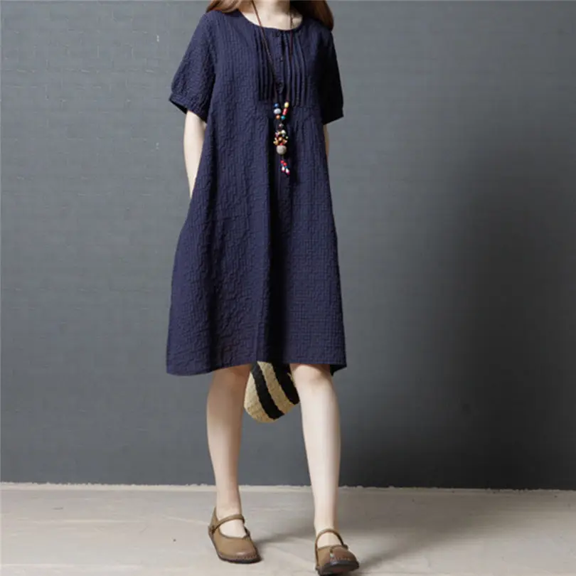 New Fashion Women Girls Summer  Patchwork Short Sleeve Beach O-Neck Loose Sweet Dress Casual Daily dress #5F09 (4)