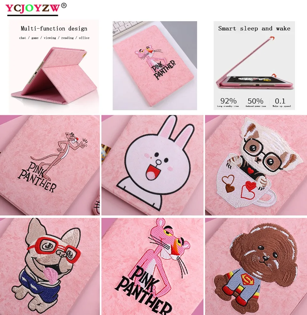 

YCJOYZW-Case for iPad Pro 10.5 inch 2017,Applicable Model: A1701`A1709.3D Cartoon Embroidery PC leather Smart Wake Tablet Case