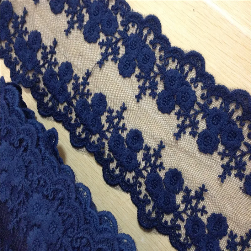 

12cm width navy jacquard Flower Lace fabric floral embroidered organza Lace Dress Garments Accessories G1578