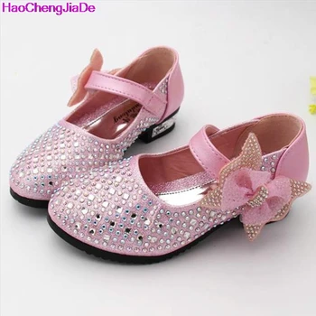 

HaoChengJiaDe Fashion Girls Shoes Rhinestone Glitter Leather Shoes For Girls Autumn Children Princess Shoes Pink Silver Golden