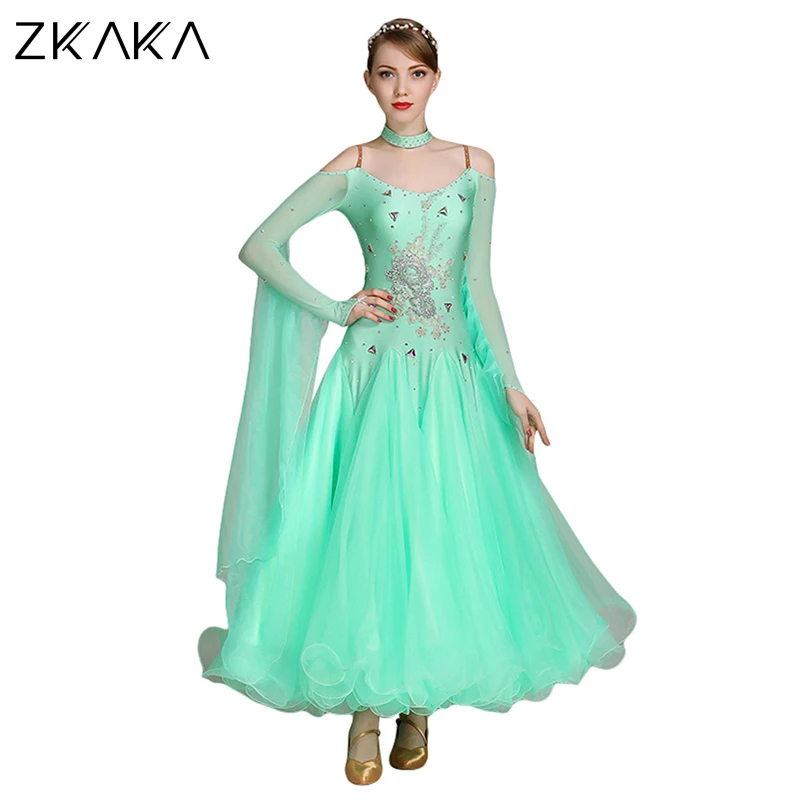

ZKAKA Modern Waltz Tango Dancing Clothes Ballroom Rhinestone Dance Skirts