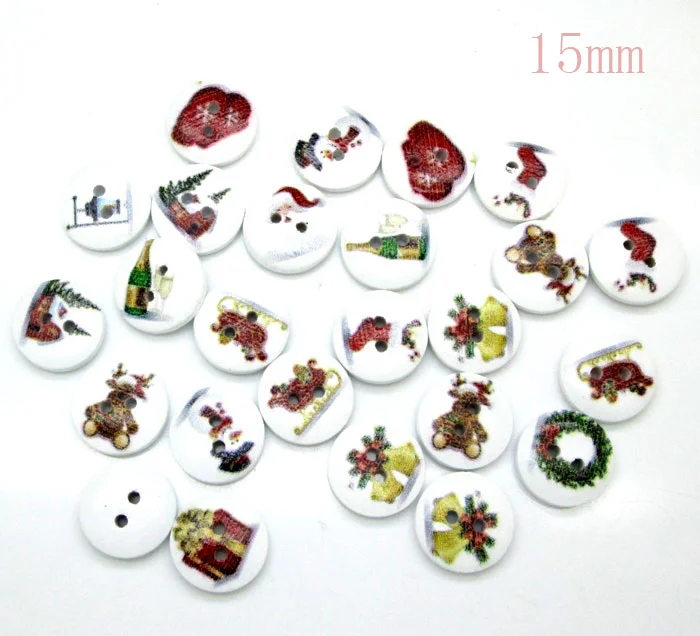 

50-100Pcs 15mm Mixed Wood Round Christmas Buttons Sewing For Clothes Decorative Botones Crafts Needlework DIY Accessories