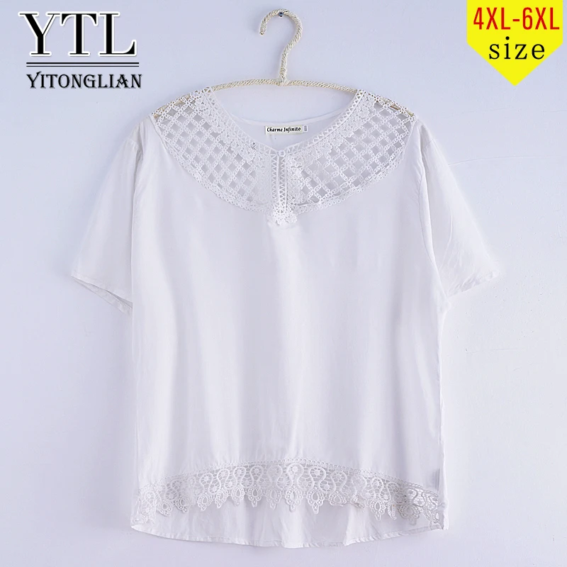 

Yitonglian Women Plus Size T Shirt Summer Fashion Hollow Out Loose Big Casual Solid Short Sleeve Top Tee Shirt Femme 4XL 5XL 6XL