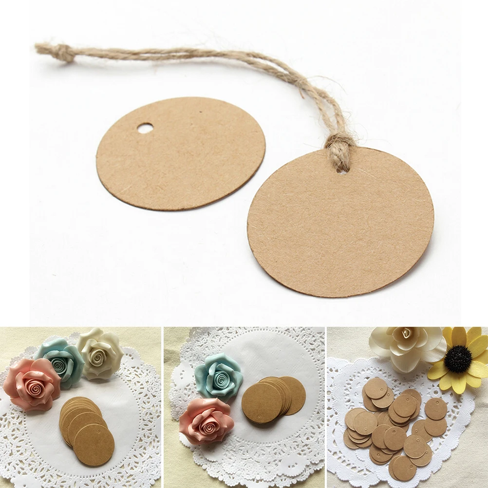 

100PCS DIY Round Brown Garment labels Handmade Bowknot Kraft Label Vintage Label DIY Hand Made For Cake Baking Sealing Hang tag