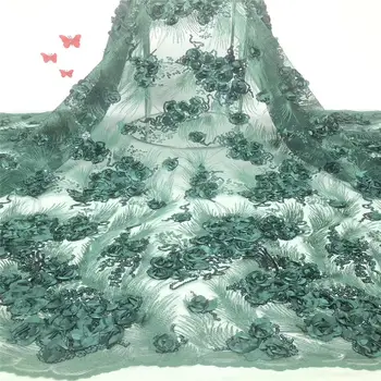 

Gorgeous French Net Lace Fabric 3D Flowers African Tulle Mesh Lace Fabric High Quality With Sequins For Bride Wedding dress