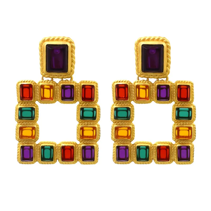 

Punk Geometric Square Drop Earring for Women Trendy Crystal Mosaic Ear Pendant Gold Silver Color Statement Gifts Jewellery