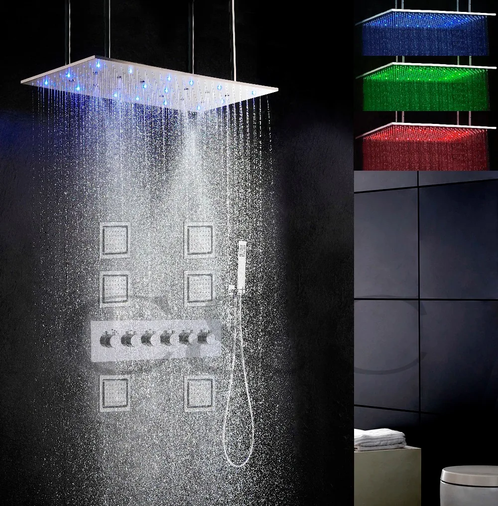 Набор для ванной и душевой смесителя 800X400 мм распылитель Swash и дождевой светодиодный 3 цвета Термочувствительная насадка для душа