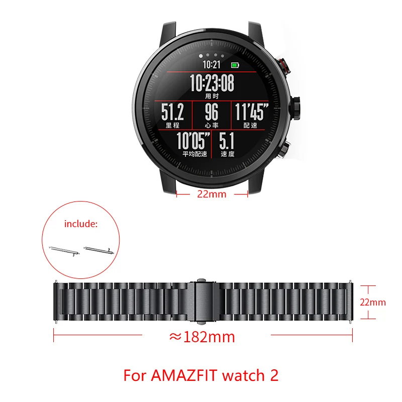 

22mm Metal chain strap For AMAZFIT Smart Watch 2 stainless steel Replacement wristband for AMAZFIT Watch strap adjustable size