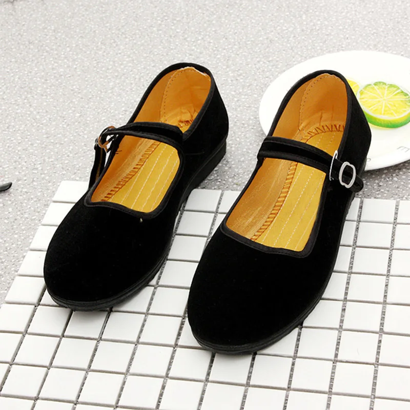 Для женщин ткань Туфли без каблуков SpringLoafers женские Туфли с ремешком и пряжкой черный Мэри Джейн Повседневное для мамы; женская обувь; удобная дышащая обувь