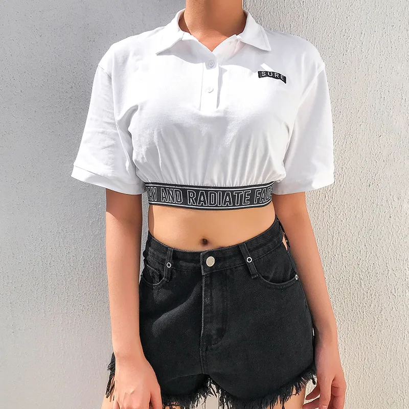 

Summer Korean Loose White T shirt Women Cropped Letter Embroidery Short Sleeve Top Femme Office Lady Streetwear Casual Crop Top