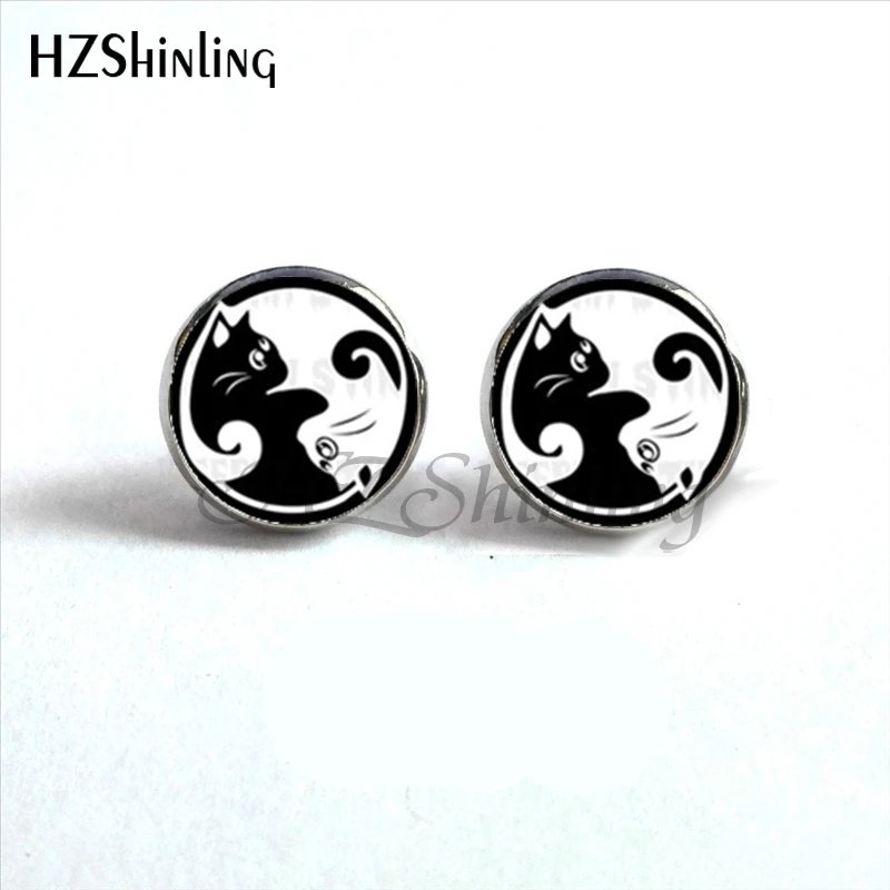 Женские серьги гвоздики со стеклянным куполом В Стиле Инь|yin yang earrings|glass dome