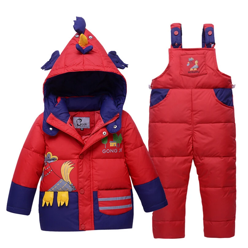 Retail 2016 new Boys Padded Jacket+Overalls Winter Suit For Boys Girls