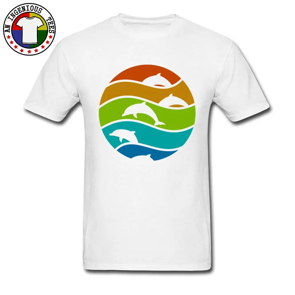 Mens Dominant Printed On Tees O-Neck Fall Cotton Fabric Top T-shirts Slim Fit Short Sleeve dolphin art Top T-shirts dolphin art white