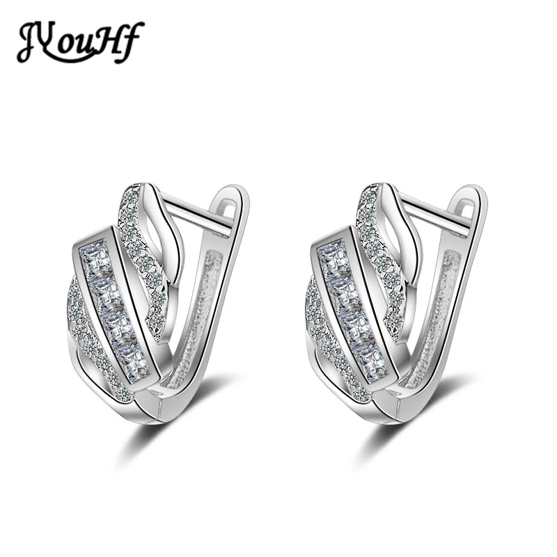 

JYouHF Luxury Womens Earrings Fashion Korean Cubic Zirconia White Gold Color Stud Earrings Female Pendientes Mujer Moda Jewelry