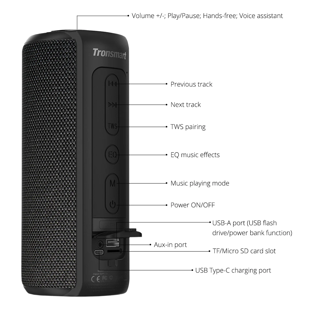 Tronsmart Element T6 Plus 40 Вт TWS SD TF портативный Bluetooth динамик IPX6 Водонепроницаемый Открытый Портативный мини-динамик для телефонов