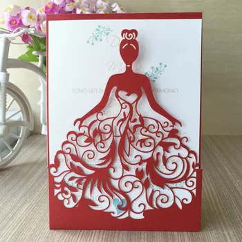 

12pcs/lot Wedding Invitations Cards luxury China supplier modern design Bridge in wedding dress Laser-cut Lace Flower Pattern
