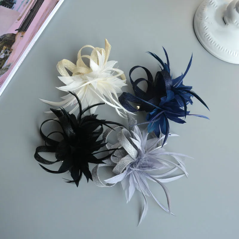 

Korean Girls Feather Headdress Flower Brooch Hair Clip Woman Elegant Dance Show Party Dress Headwear Hair Accessories