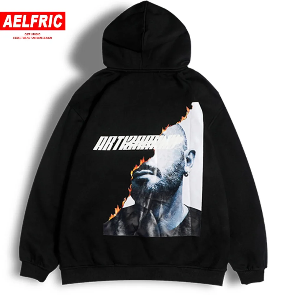 AELFRIC, флисовый пуловер в стиле хип-хоп с принтом пламени и букв, толстовки, мужские толстовки,, зимняя модная повседневная Уличная толстовка с капюшоном, KJ123
