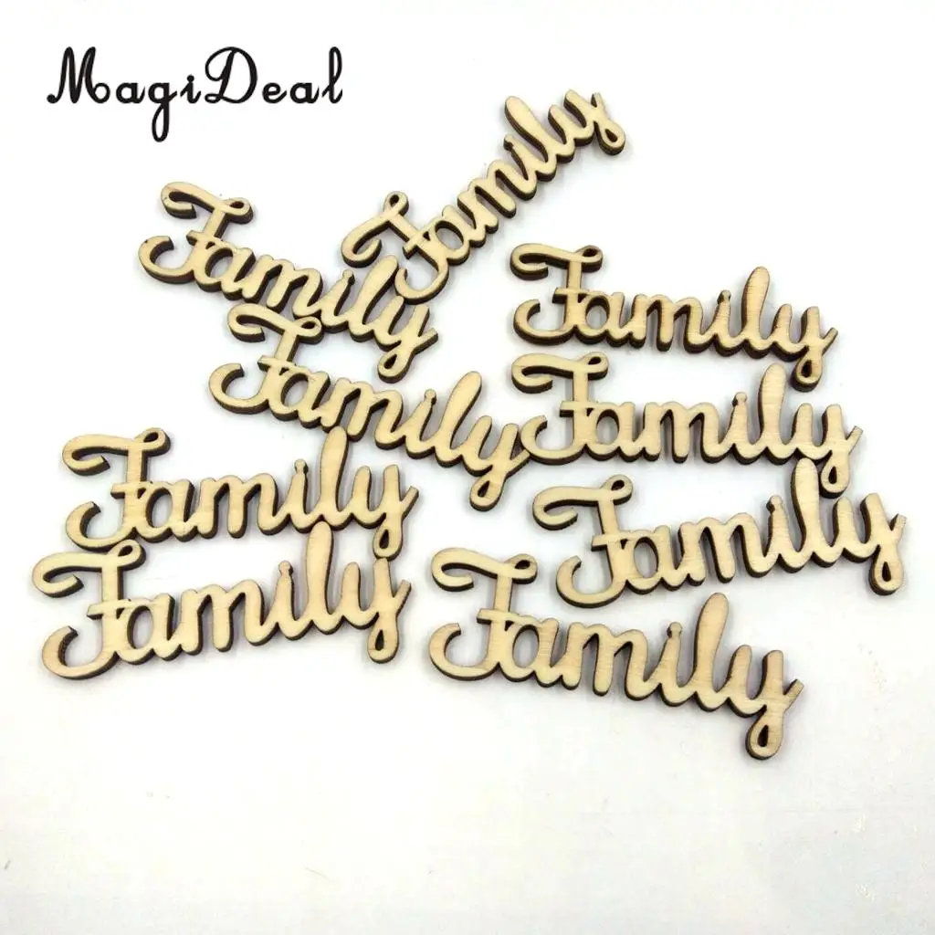 10 Pcs Unfinished Wood Words ''Family'' Ornaments Rustic Crafts Wooden Family Word Letters Alphabet Script for Family Tree Craft