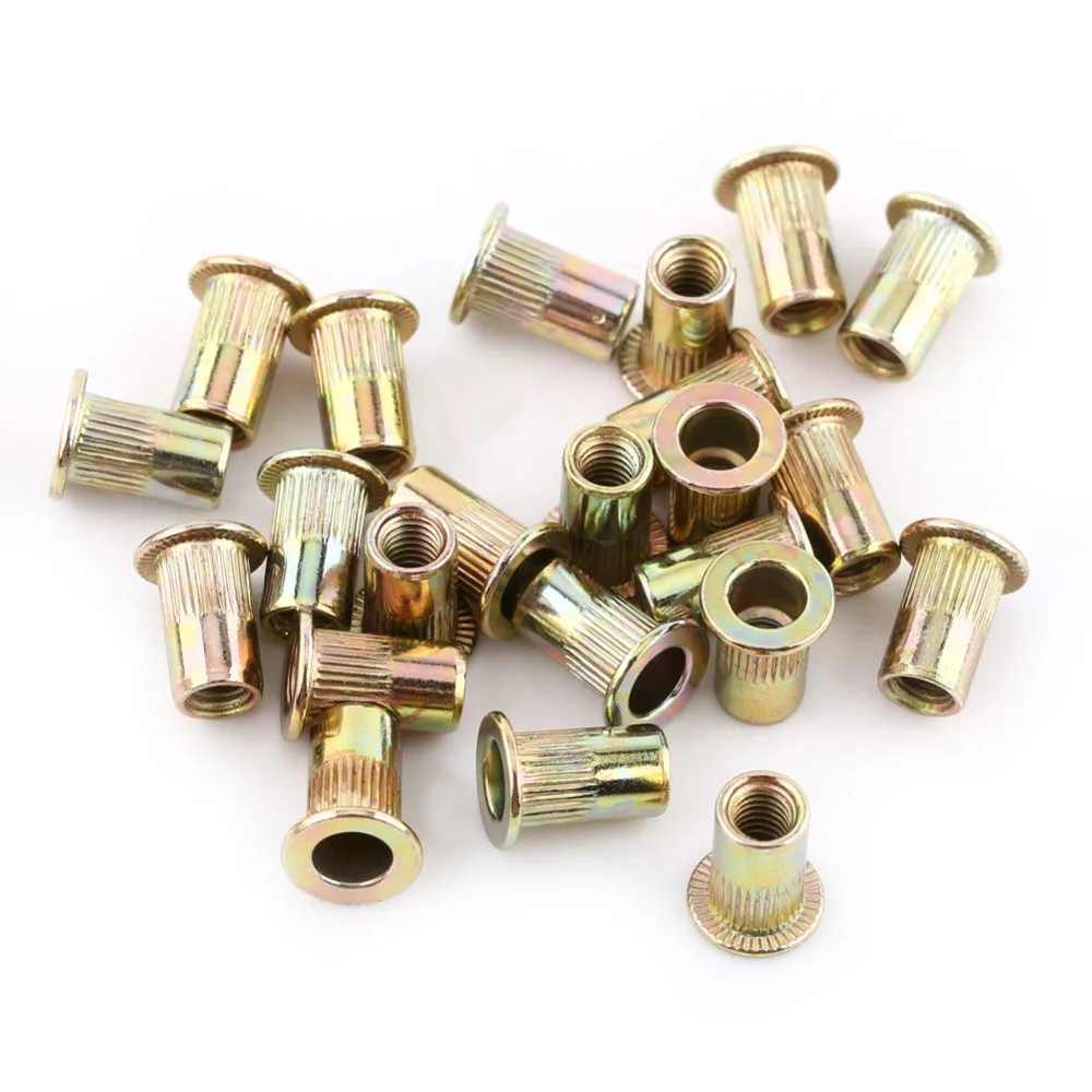 

M3-M12 Zinc Plated Carbon Steel Rivet Nut Flat Head Threaded Rivet Insert Nutsert Flange Nut Rivnut Fastener Repair Tool HotSale