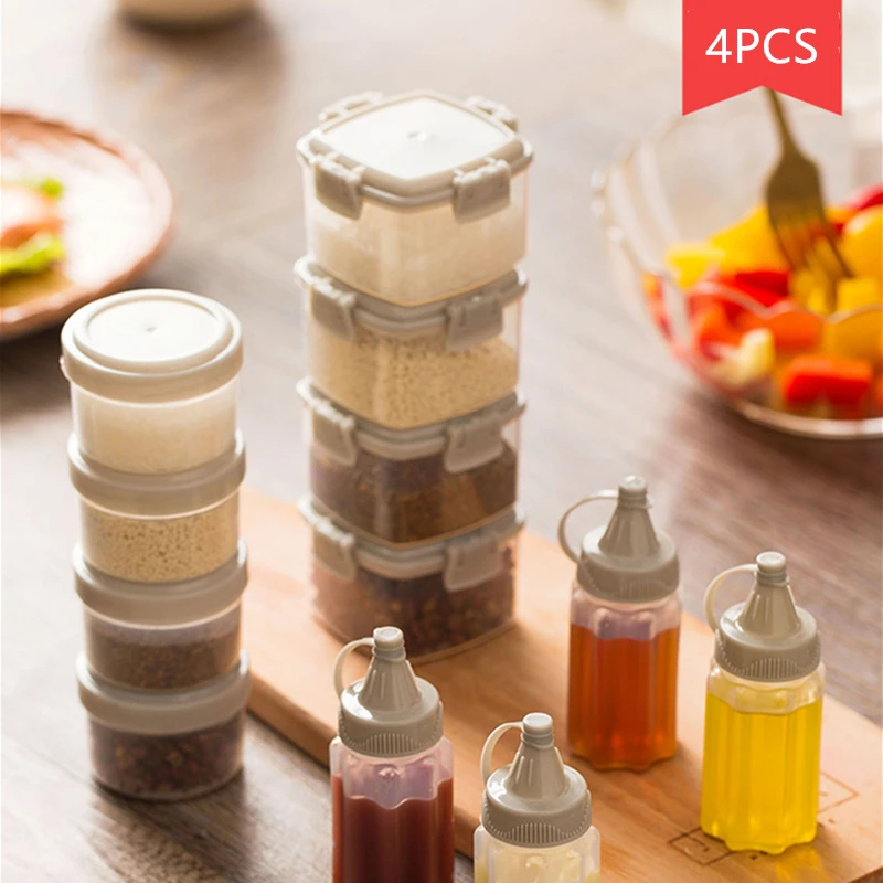 

4Pack Fashion Cruet Spice Box Jam Squeeze Bottle Set Barbecue Seasoning Bottle Household Sauce Kitchen Transparent Jar