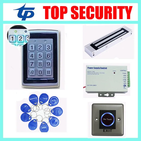 Access control system EM ID Card standalone single door access control system+power supply+magnetic lock+exit button+RFID key access control systems proximity card waterproof standalone access control power supply magnetic lock exit button 10pcs rfid key