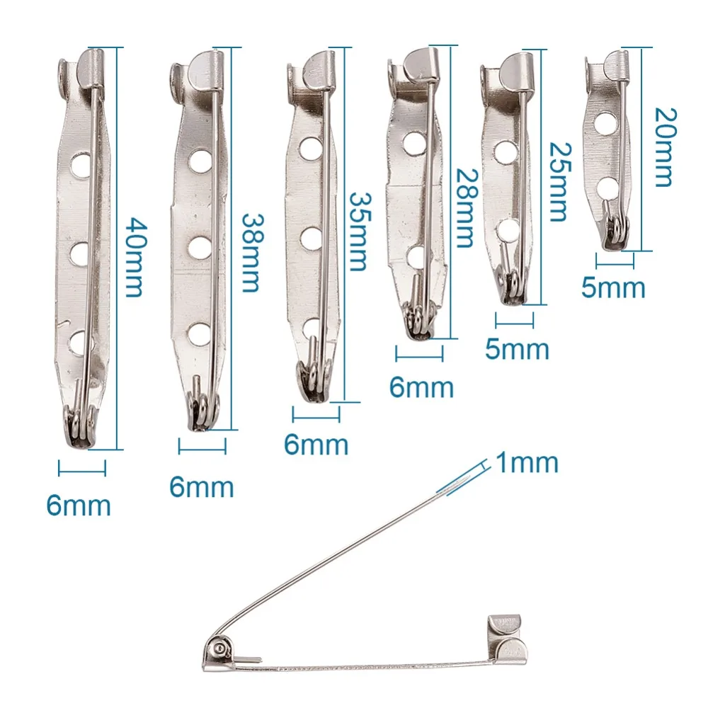 50 шт., железная брошь, булавка, булавка для безопасности, булавки с отверстиями, платина, 15 мм, 20 мм, 30 мм, 40 мм, 45 мм