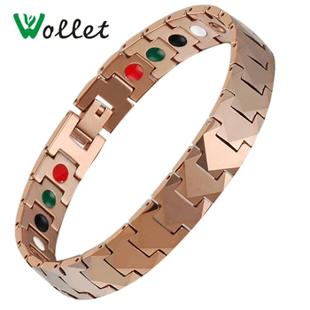 

Wollet Jewelry Health Energy Rose Gold Magnetic Tungsten Steel Infrared Germanium Tourmaline Negative Ion Bracelet For Women Men