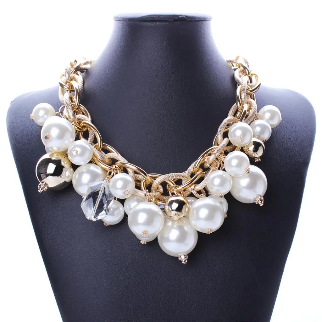 2015 New Shiny White Pearl Necklace Big Beads Necklace Chunky Statement